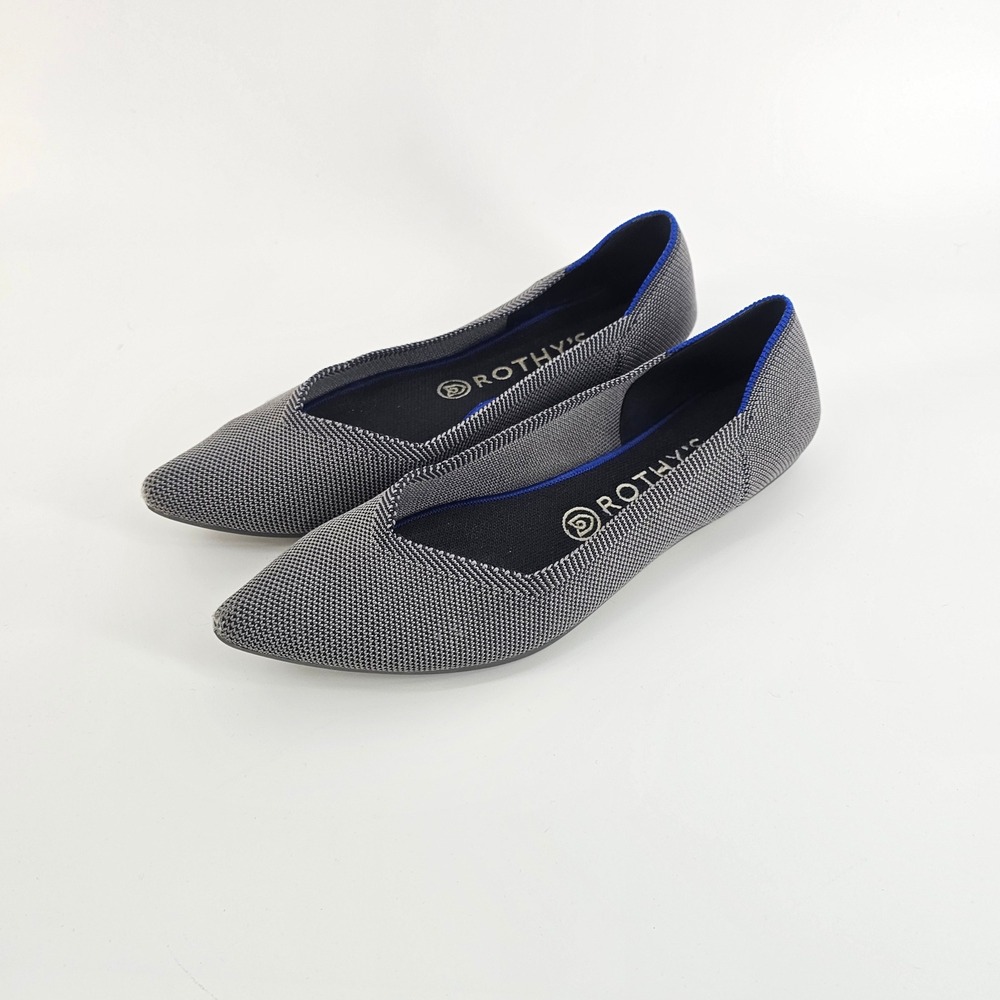 Rothy's The Point Women 9 Black White Knit Pointed Toe Flat Sustainable Shoes